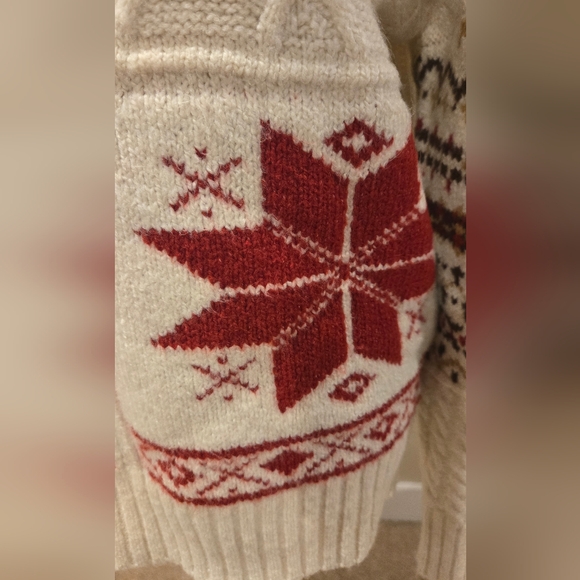 American Eagle Outfitters Cream Fair Isle Colorblock Turtleneck Sweater - Picture 6 of 9